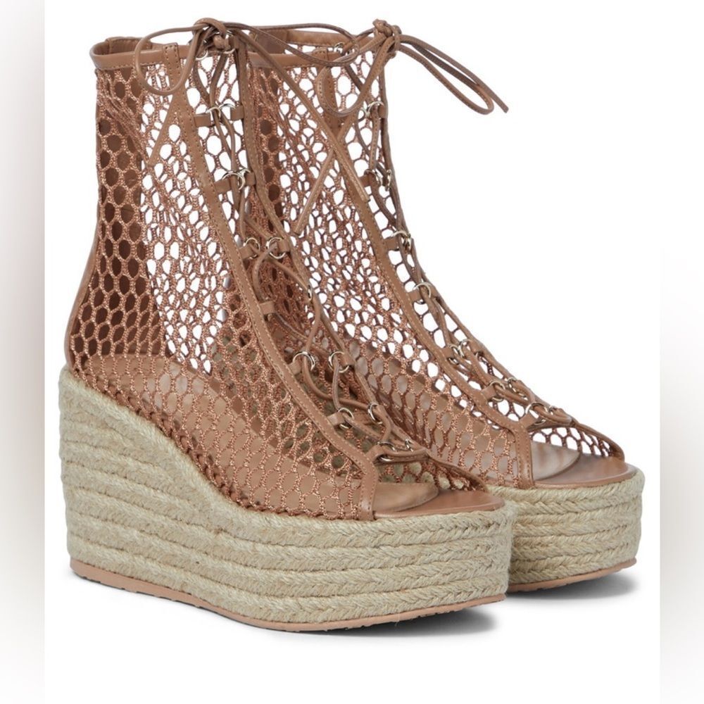 Gianvito Rossi Tan Lace-Up Espadrilles